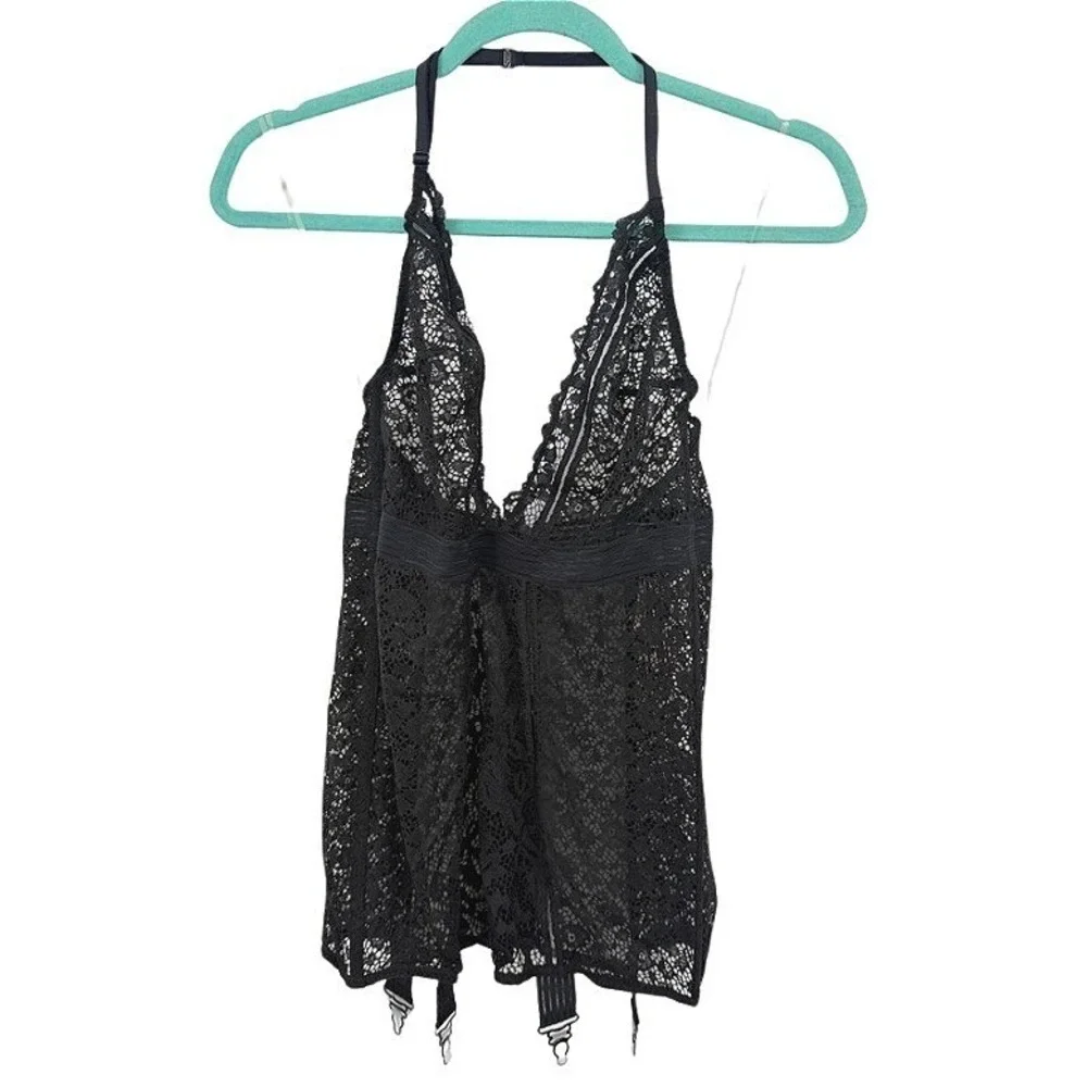 Victorias‎ Secret NWT Lace Garter Chemise Black Halter Lingerie Slip Size MD
